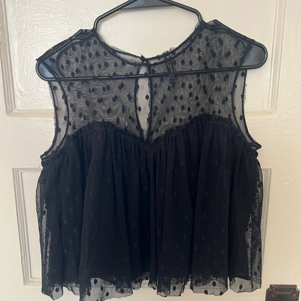 Cropped Black Polka Dot Mesh Top